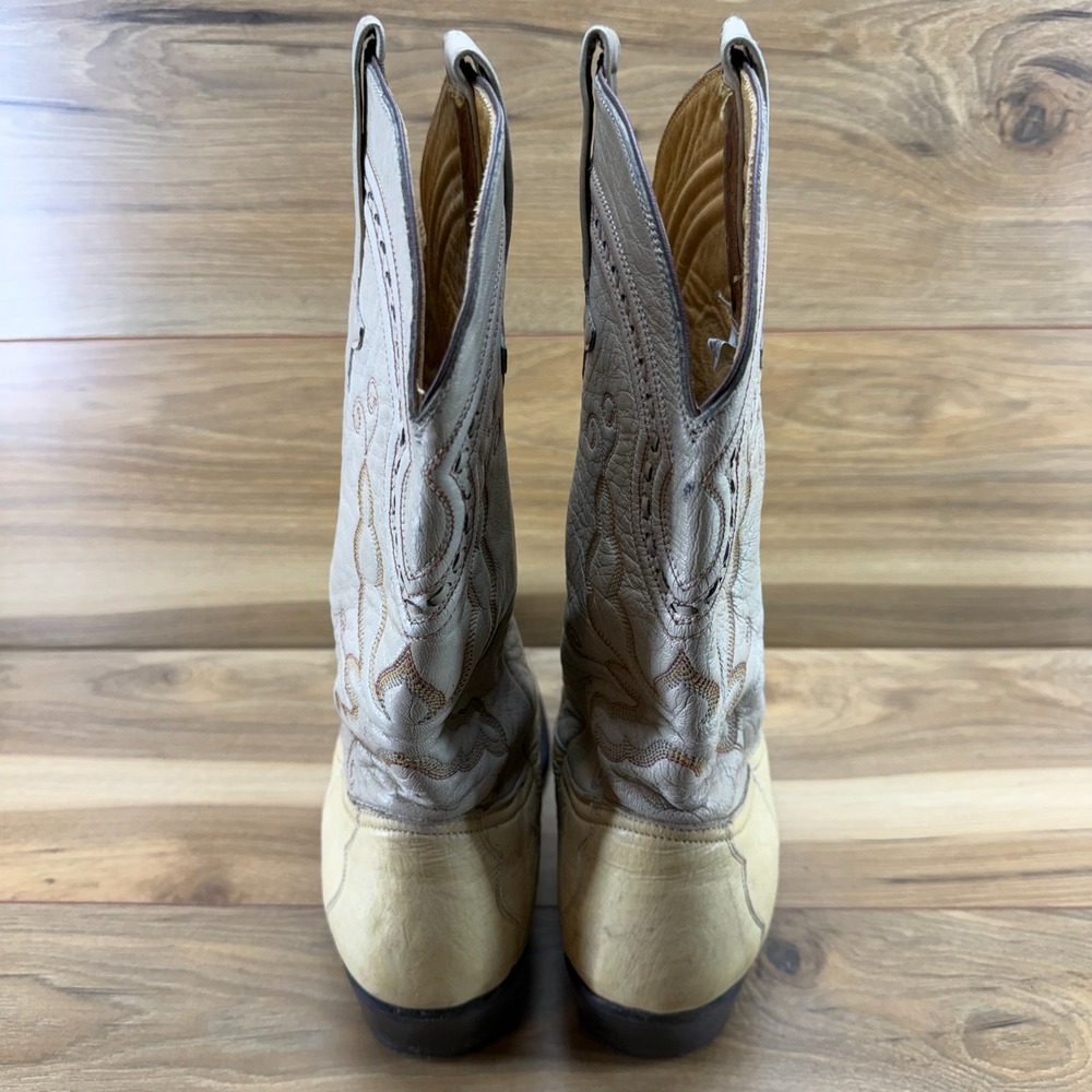GAVEL Ostrich Leather Beige Western Boots Mens 9.5 EE Vintage Exotic Cowboy - Picture 8 of 12